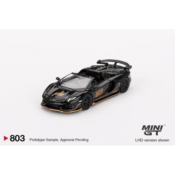 Mini GT Lamborghini Aventador SVJ 63 Roadster Nero Aldebaran RHD Black/Orange 1/64